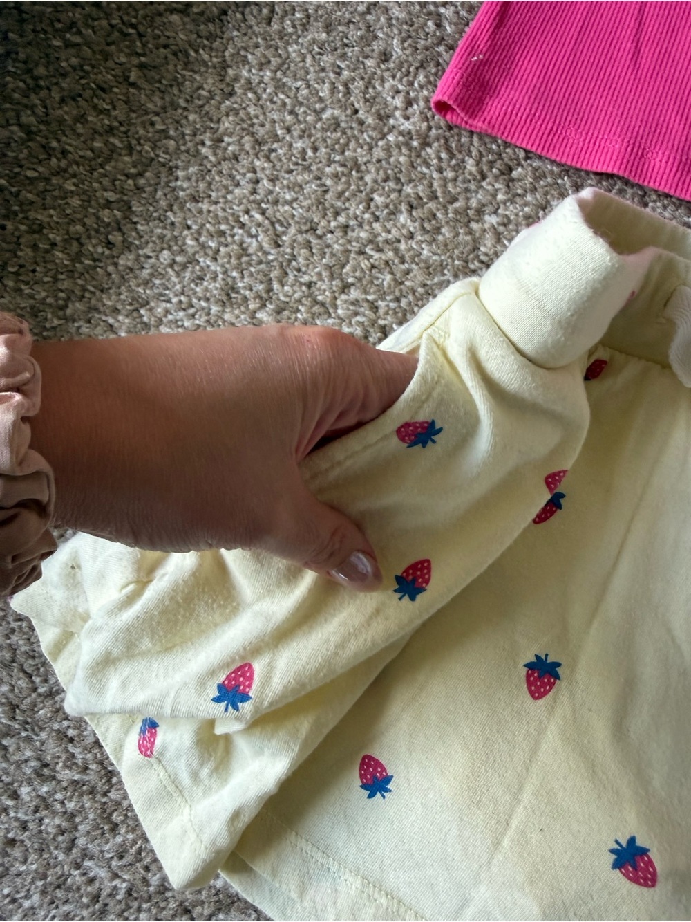 Girls Hot Pink Ribbed Tank with Strawberry Print Skirt Set - Picture 3 of 7